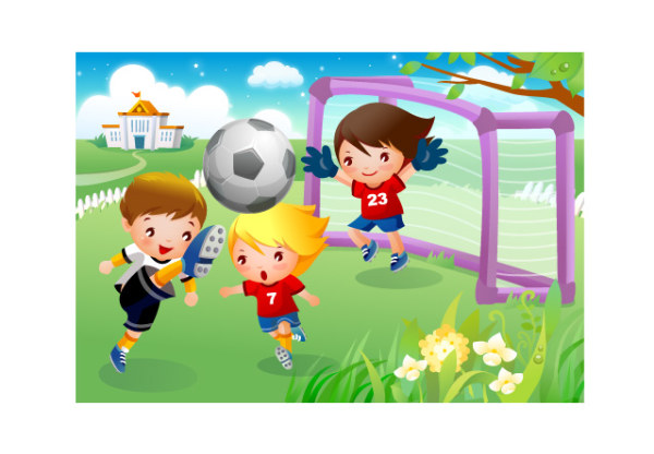 cartoon images of children playing. Children playing football motion vector material. File Format:.ai