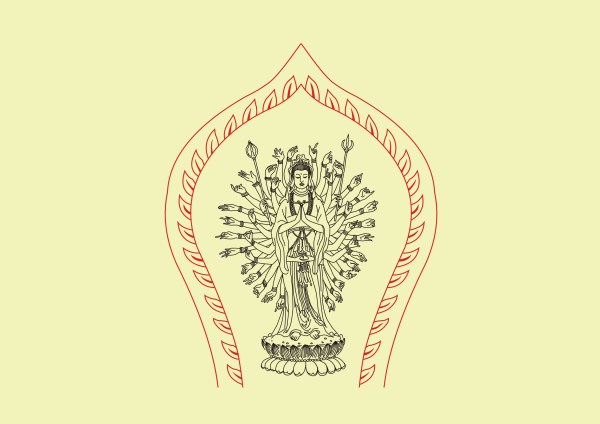 矢量 千手观音线描图