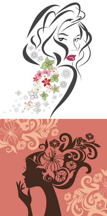 【花之女子】人物剪影矢量素材