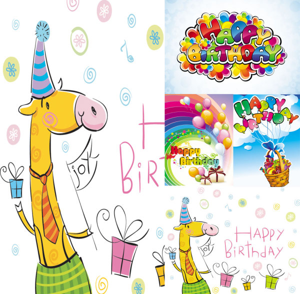 可爱卡通happy birthday矢量素材