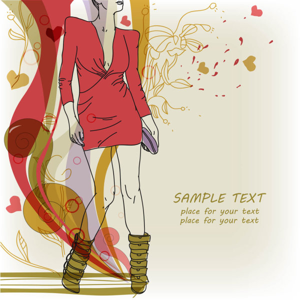 时尚手绘美女插画05——矢量素材