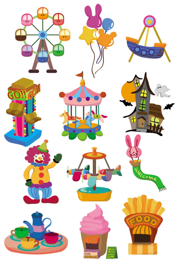 Lovely playground cartoon icon 02 - vector material