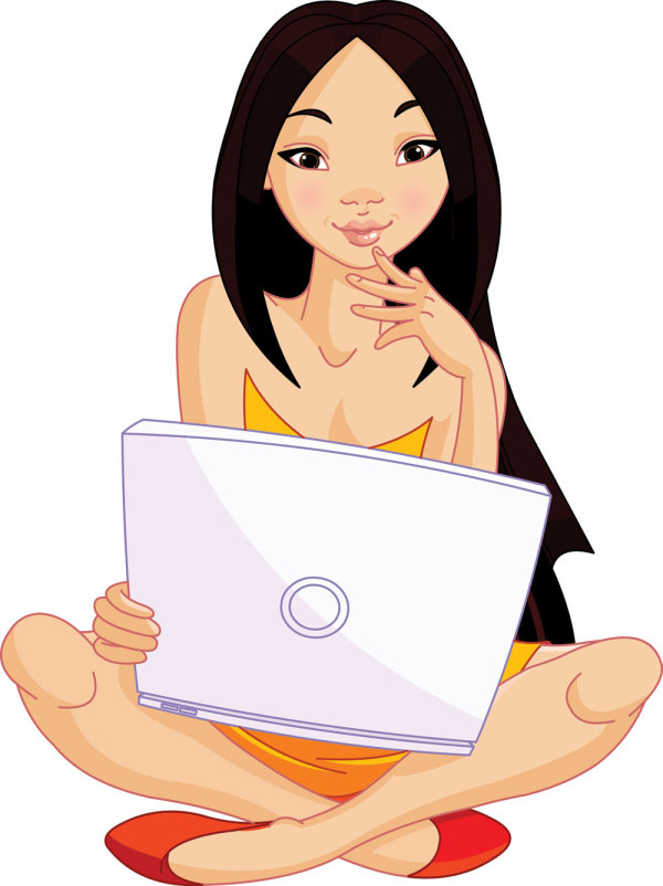 女孩和计算机03——矢量素材