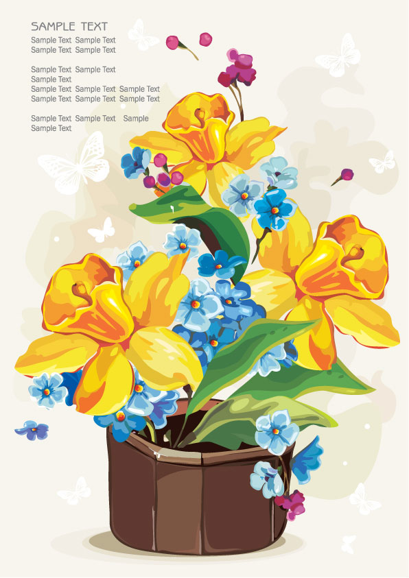 水粉画鲜花04——矢量素材