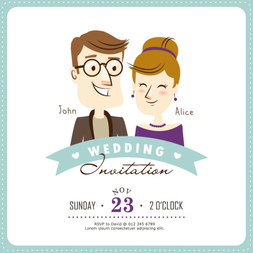 Creative wedding invitation card cartoon characters vector m_Download free vector,3d model, Creative wedding invitation card cartoon characters vector m_Download free vector,3d model,